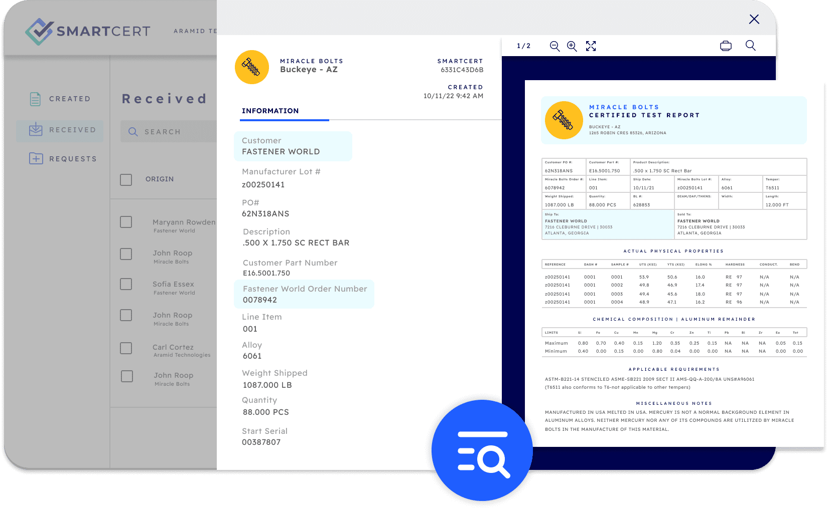 SmartCert Certified Test Report Dashboard